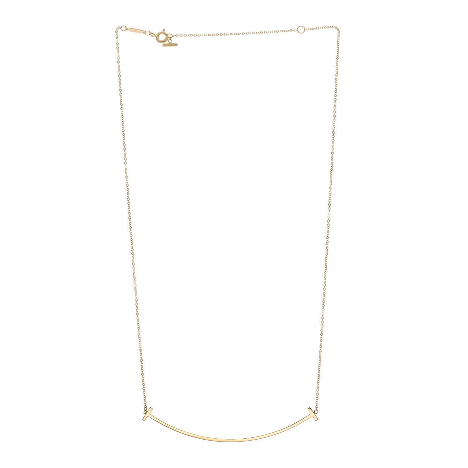 Tiffany 18K Yellow Gold Large T Smile Pendant Necklace 2 of 4