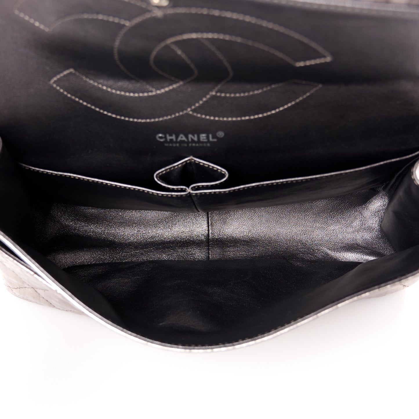 Metallic Calfskin Striped 2.55 Reissue 227 Silver