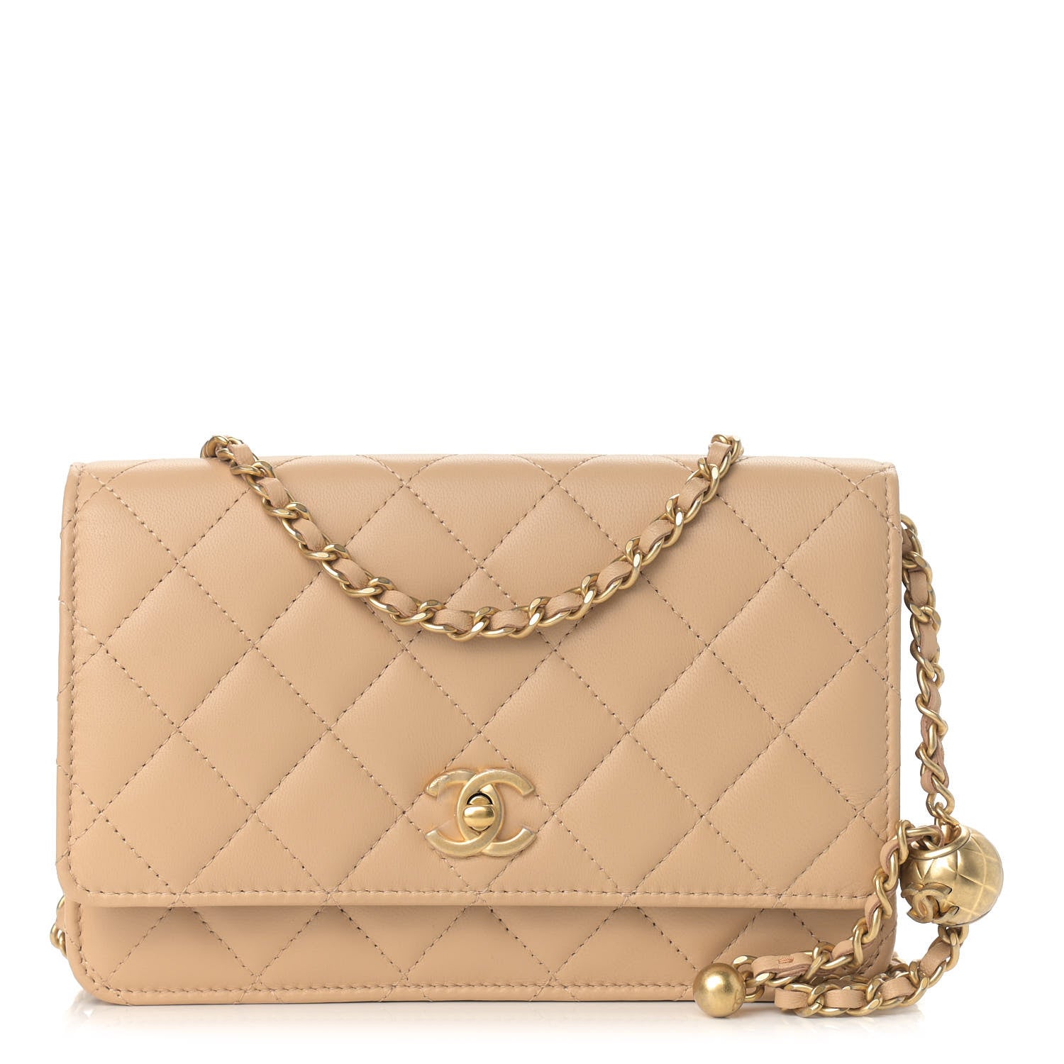 Chanel Lambskin Quilted CC Pearl Crush Wallet on Chain WOC Beige 1 of 10