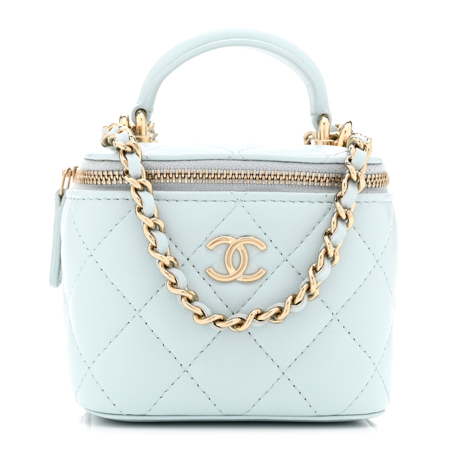 Chanel Lambskin Quilted Top Handle Mini Vanity Case With Chain Light Blue 1 of 10