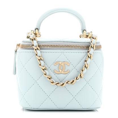 Chanel Lambskin Quilted Top Handle Mini Vanity Case With Chain Light Blue 1 of 10