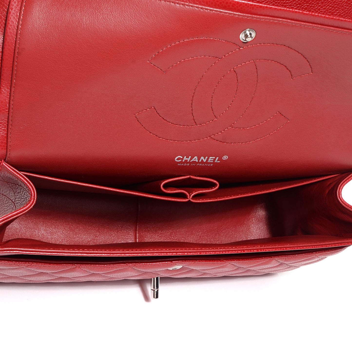 Caviar Quilted Jumbo Double Flap Red