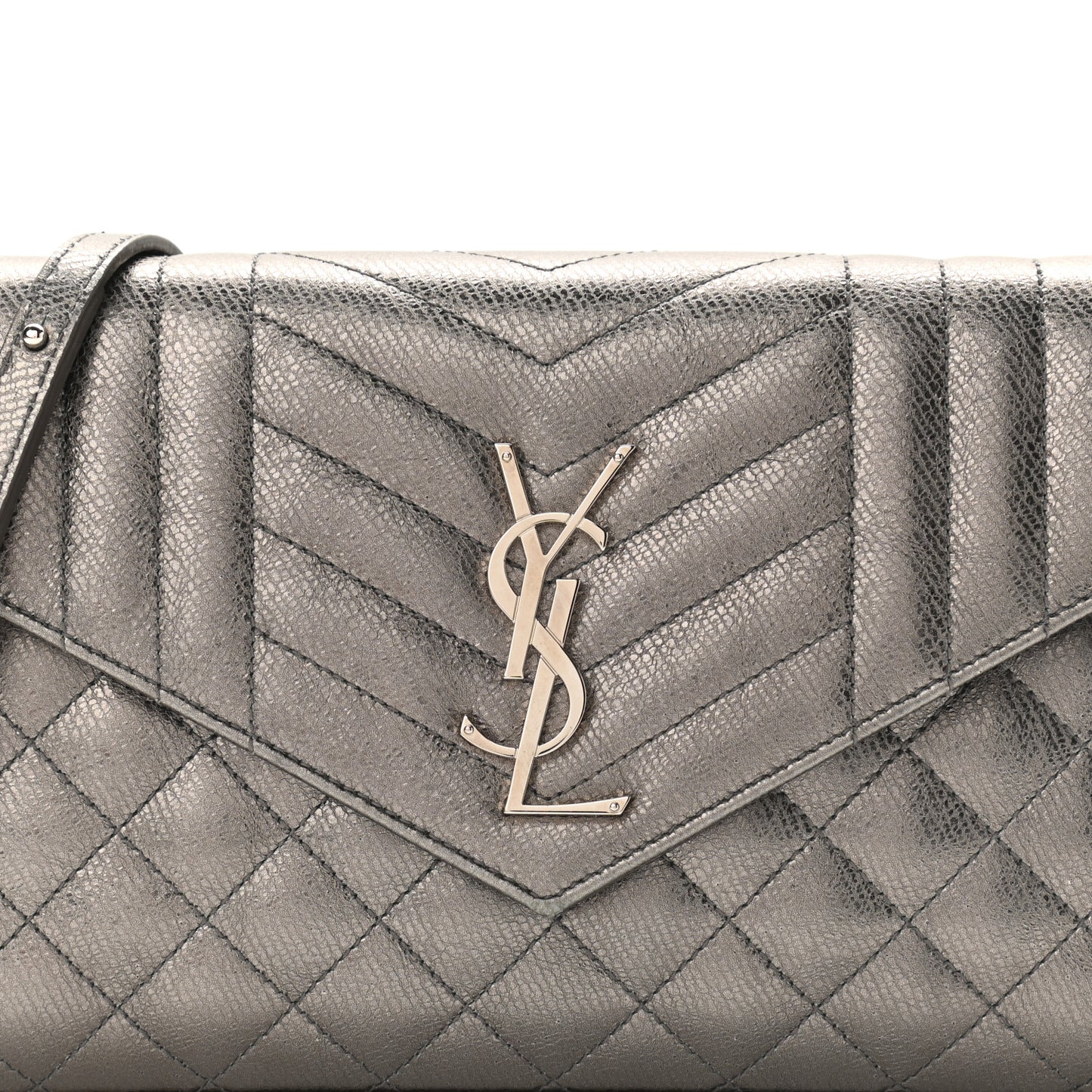 Metallic Calfskin Mixed Matelasse Triquilt Monogram Chain Wallet Piombo