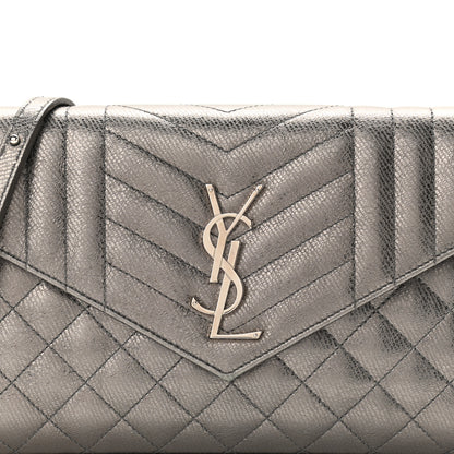 Saint Laurent Metallic Calfskin Mixed Matelasse Triquilt Monogram Chain Wallet Piombo 8 of 11