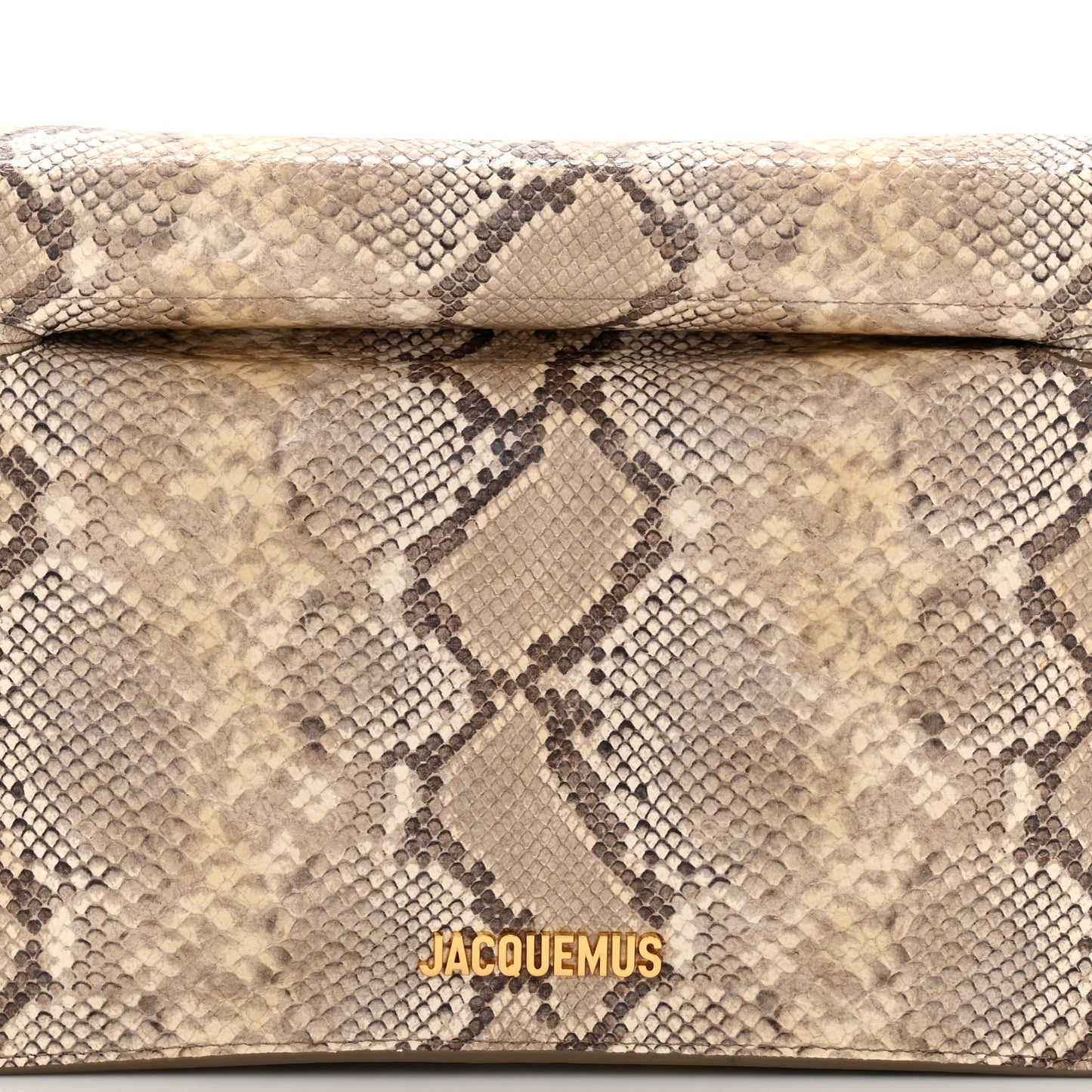Python Embossed Calfskin La Rond Carre Take Out Clutch Beige