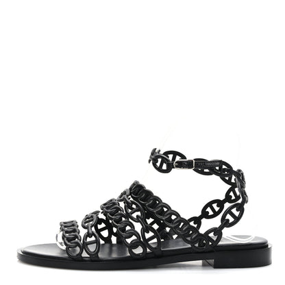Hermes Calfskin Kalliste Sandals 37 Black 1 of 8