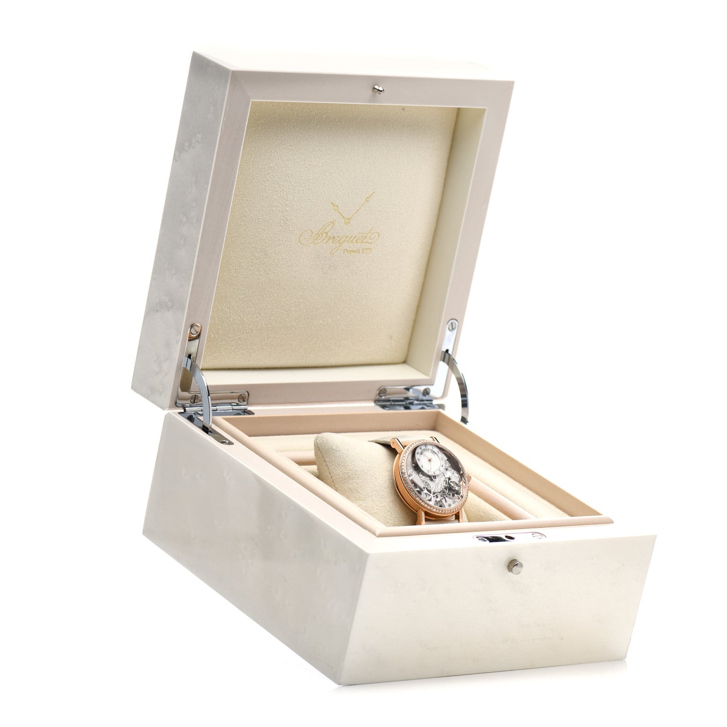18K Rose Gold Alligator Diamond Bezel 38mm Tradition Dame Skeleton Automatic Watch 7038BR/18/9V6