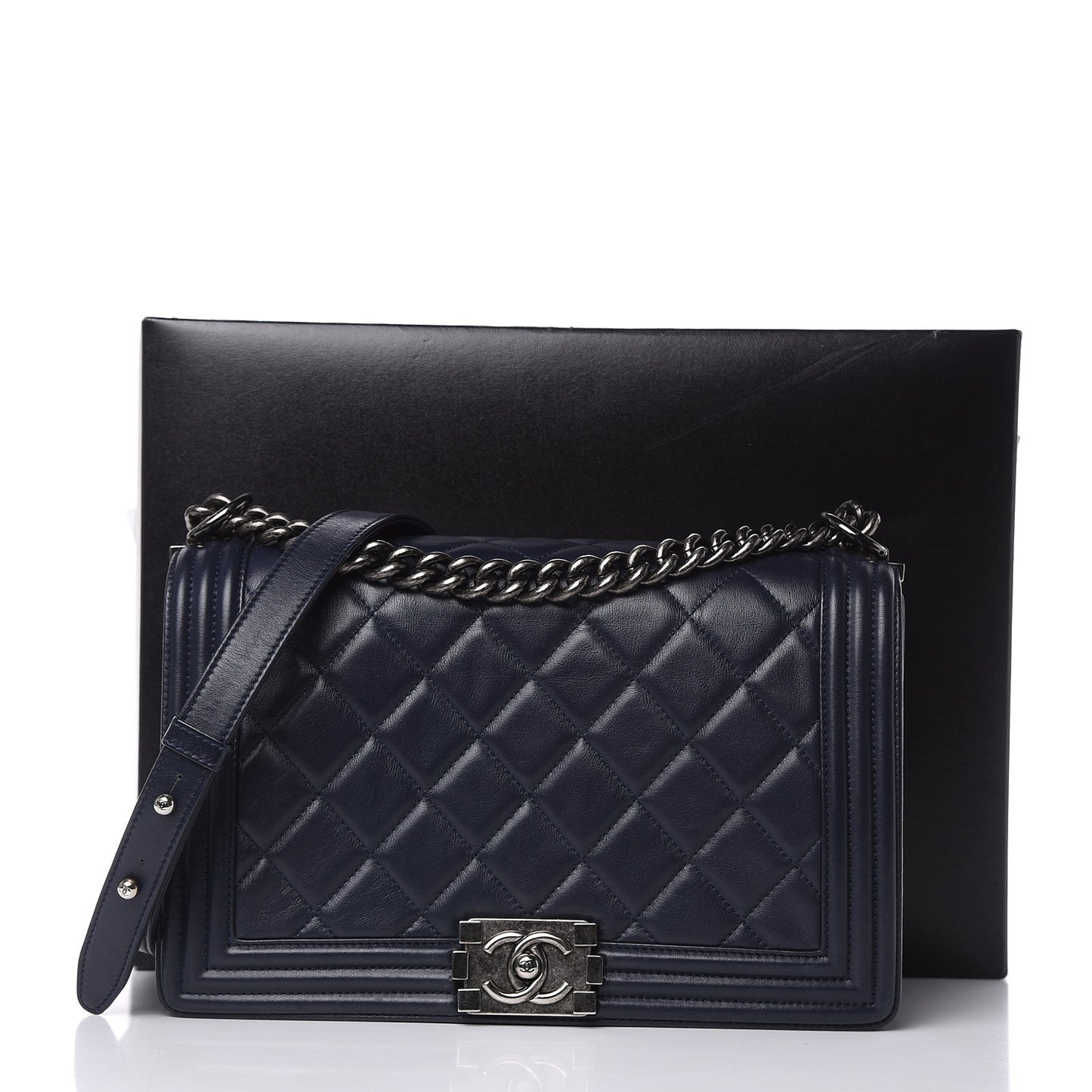 Calfskin Quilted New Medium Boy Flap Dark Navy Blue