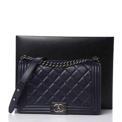 Chanel Calfskin Quilted New Medium Boy Flap Dark Navy Blue 17 of 17