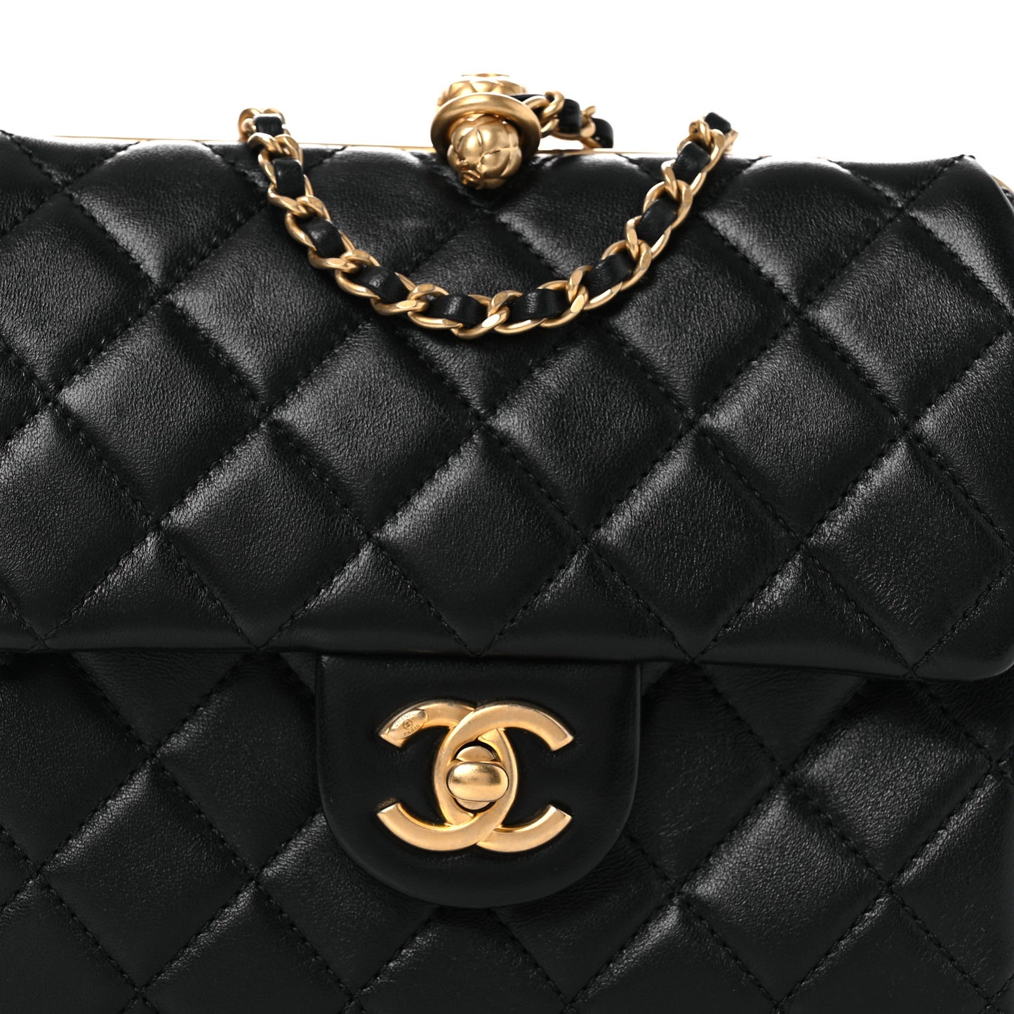 Lambskin Quilted Kisslock Flap Black
