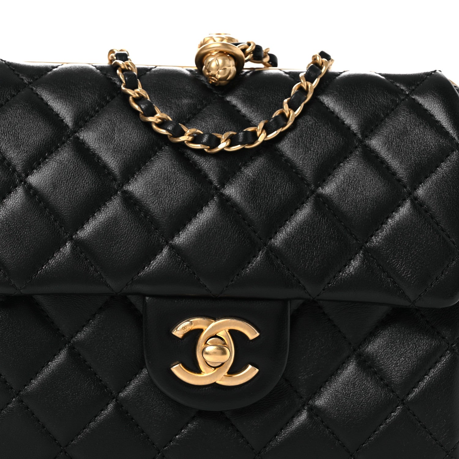 Chanel Lambskin Quilted Kisslock Flap Black 8 of 11