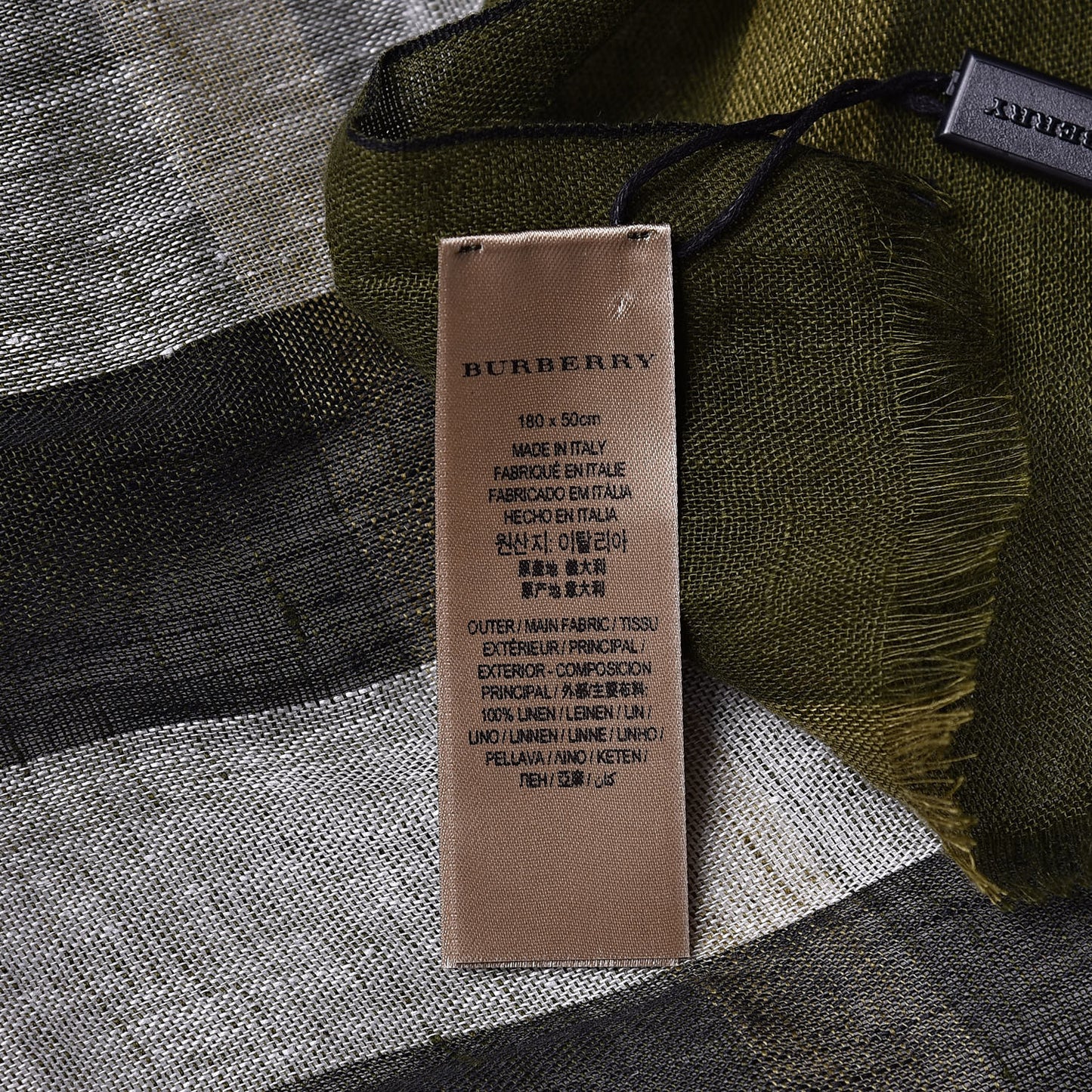 Linen Giant Exploded Check Scarf Olive Green