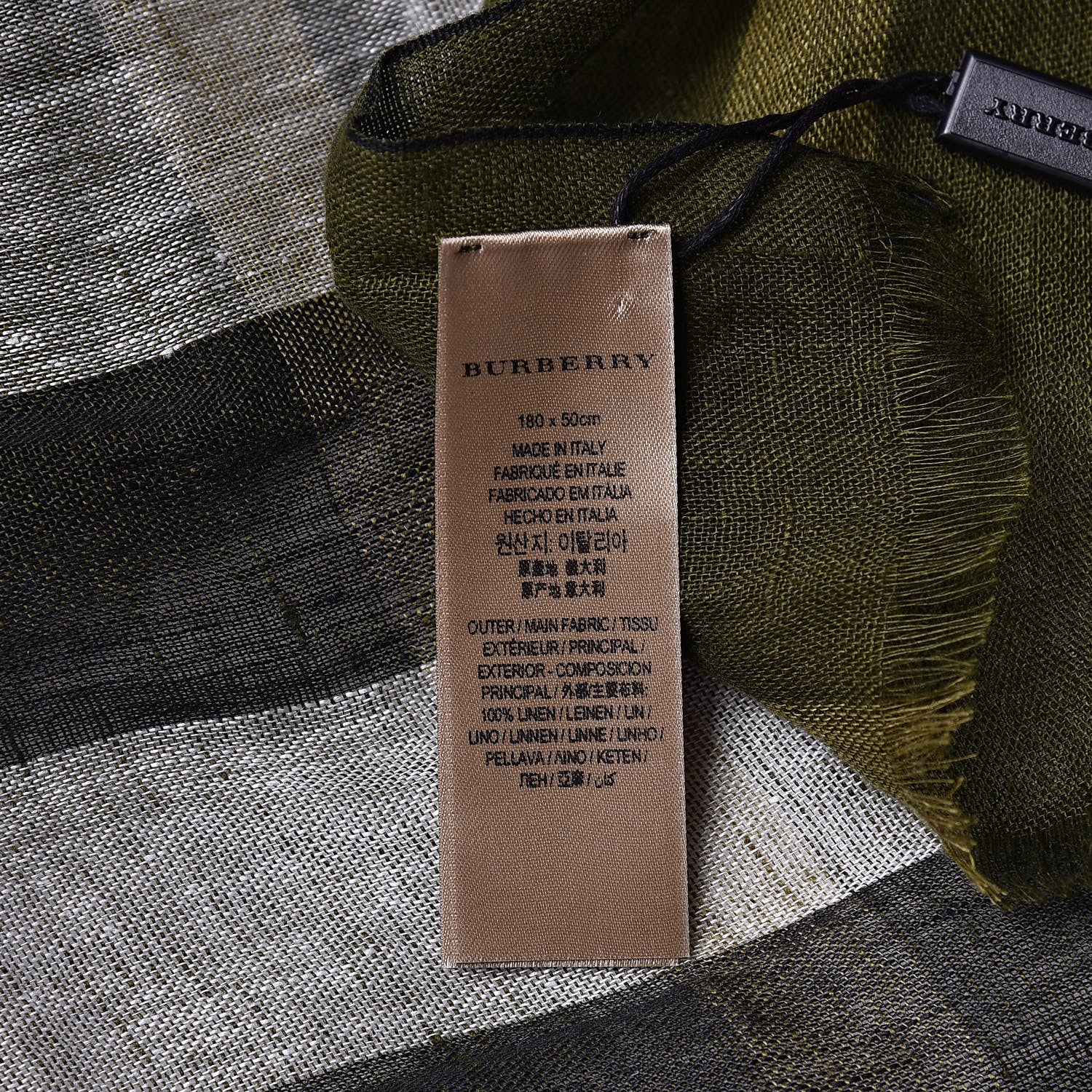 Burberry Linen Giant Exploded Check Scarf Olive Green 4 of 5