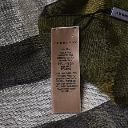 Burberry Linen Giant Exploded Check Scarf Olive Green 4 of 5