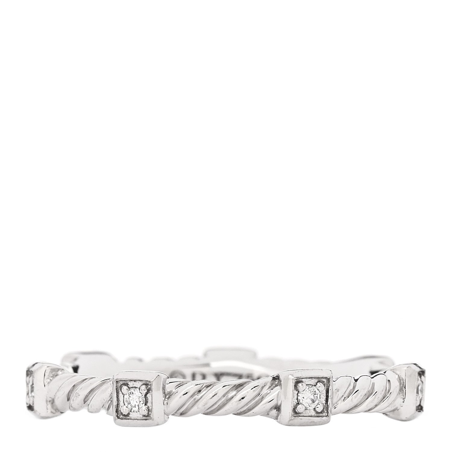 David Yurman 18K White Gold Diamond 2mm Cable Collectibles Stack Band Ring 50 5.25 1 of 6
