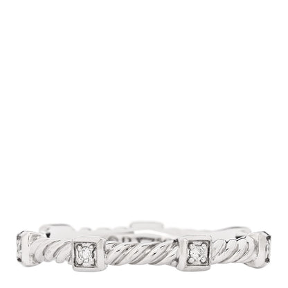 David Yurman 18K White Gold Diamond 2mm Cable Collectibles Stack Band Ring 50 5.25 1 of 6