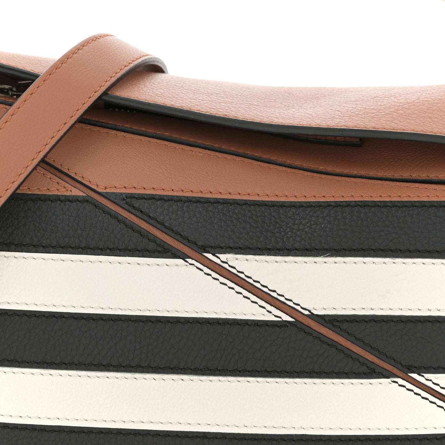 Calfskin Marine Stripe Small Puzzle Bag Tan Black White