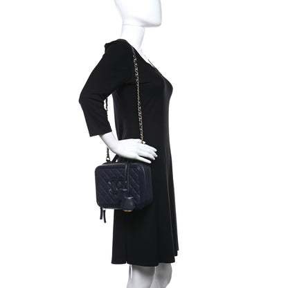 Chanel Caviar Quilted Medium CC Filigree Vanity Case Navy 2 of 11