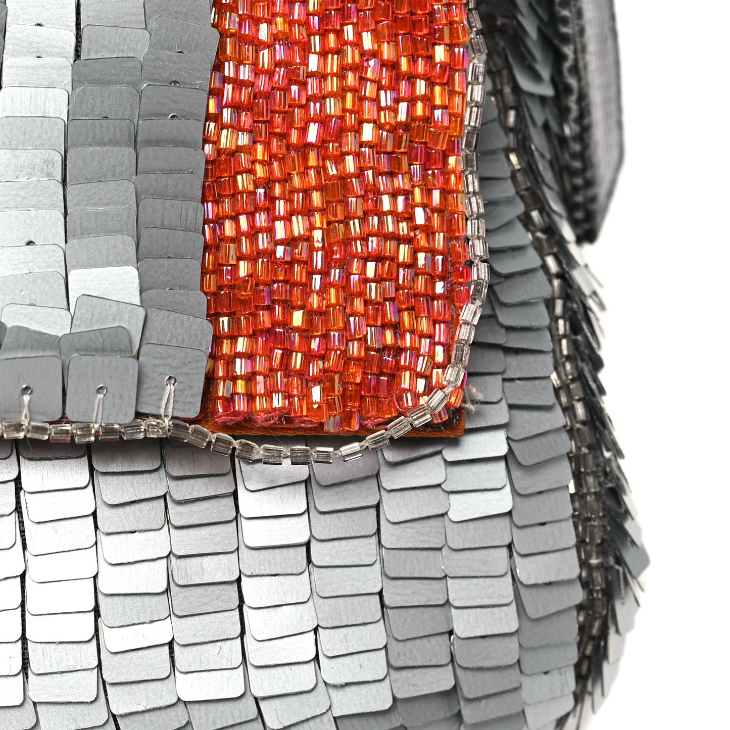 Sequin Beaded Lizard Baguette Silver Orange