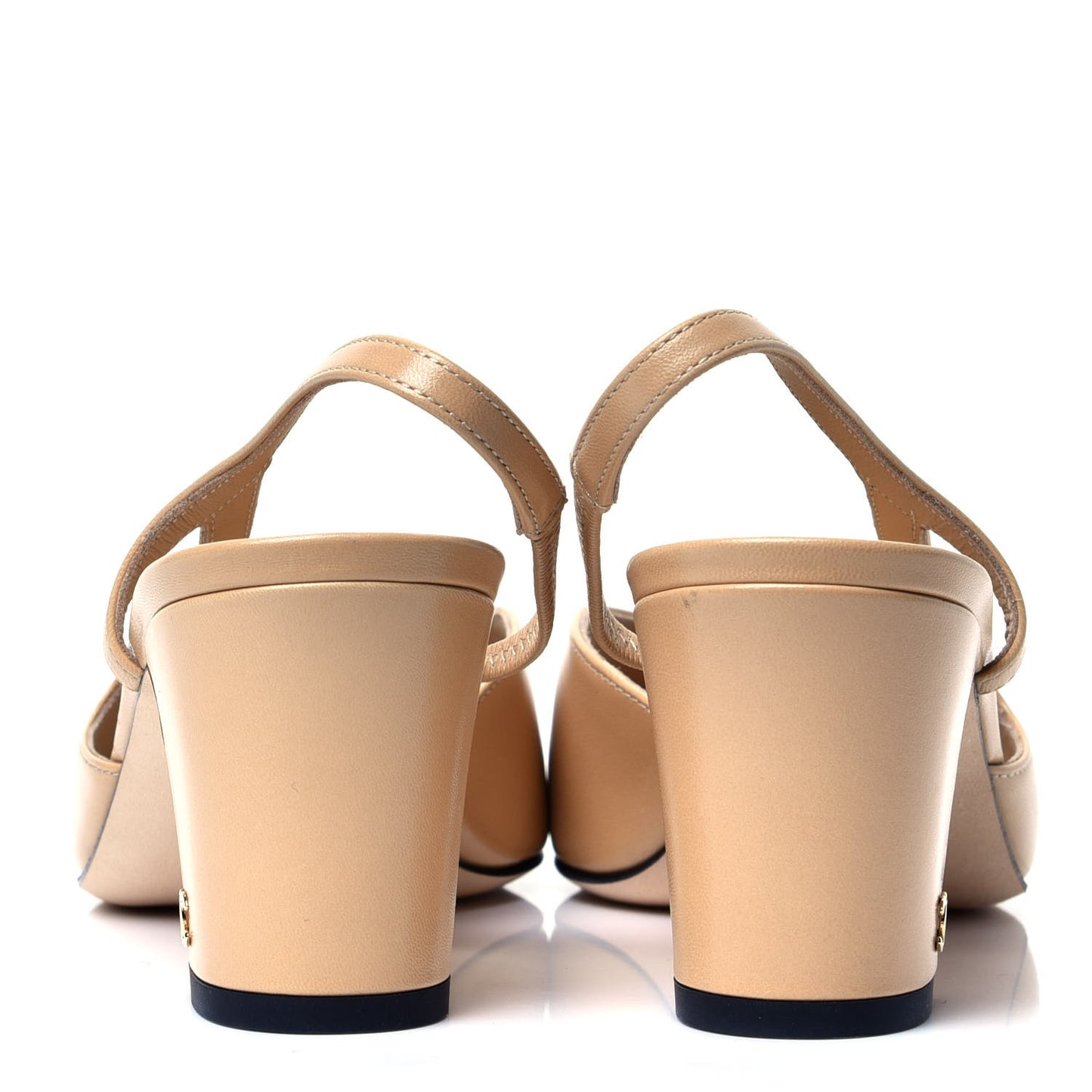 Goatskin Grosgrain Cap Toe CC Slingback Pumps 38.5 Beige Black