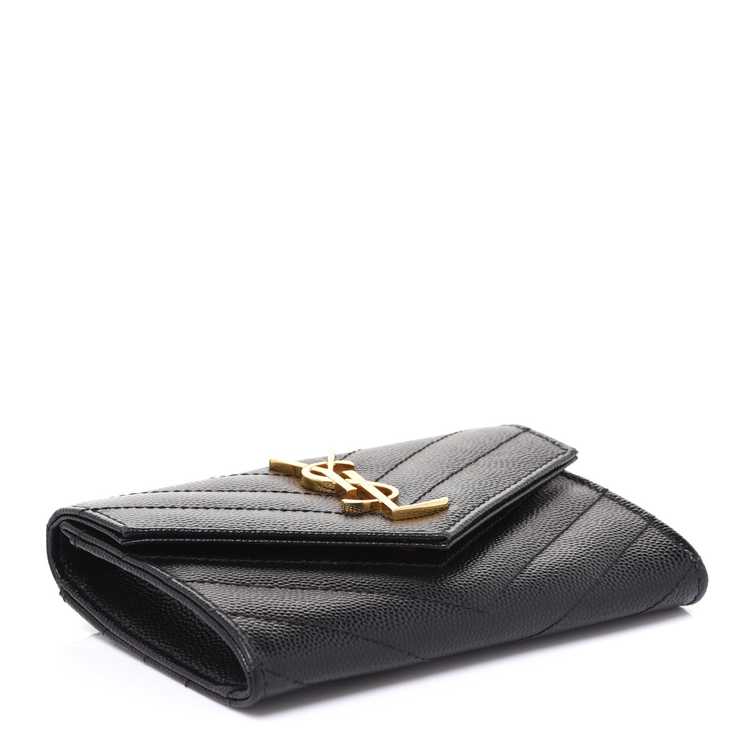 Saint Laurent Grain De Poudre Matelasse Chevron Small Monogram Envelope Wallet Black 4 of 7