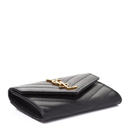 Saint Laurent Grain De Poudre Matelasse Chevron Small Monogram Envelope Wallet Black 4 of 7