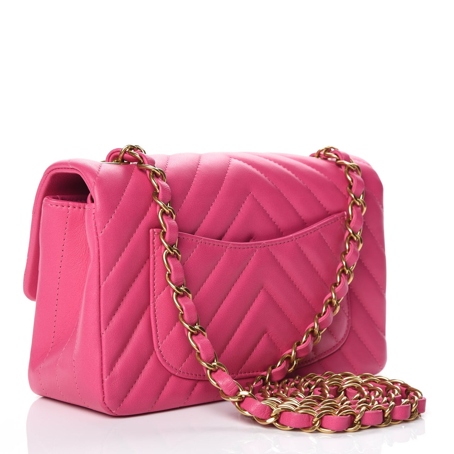 Lambskin Chevron Quilted Mini Rectangular Flap Pink