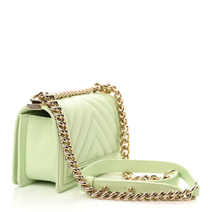 Chanel Caviar Chevron Quilted Small Boy Flap Light Green 3 of 11