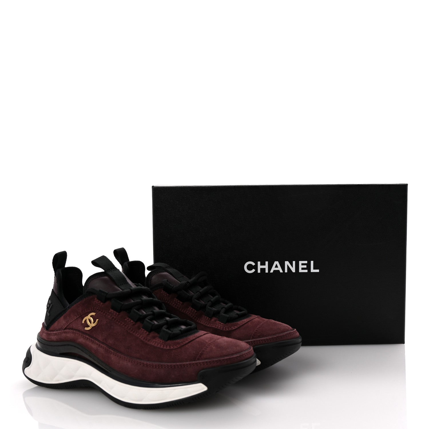 Chanel Suede Calfskin Nylon Grosgrain CC Sneakers 37 Dark Purple 11 of 11