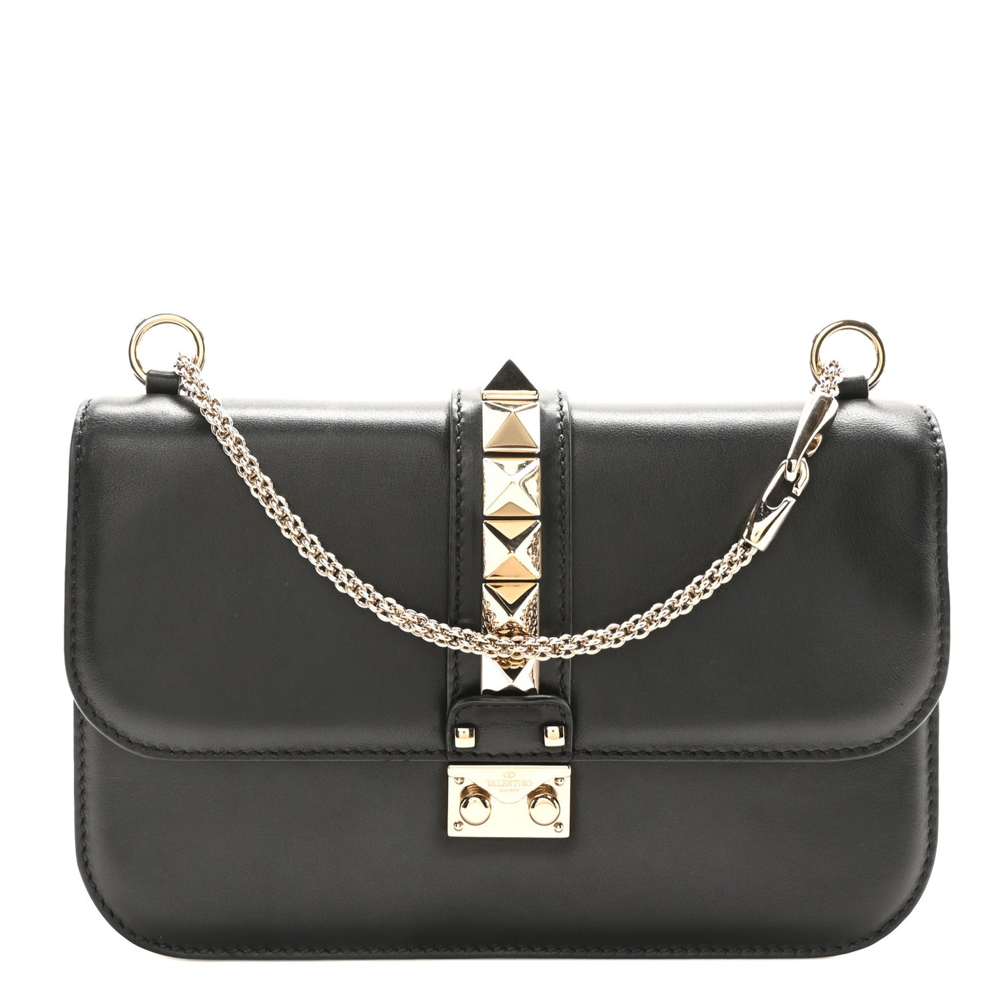 Vitello Medium Glam Lock Rockstud Flap Black