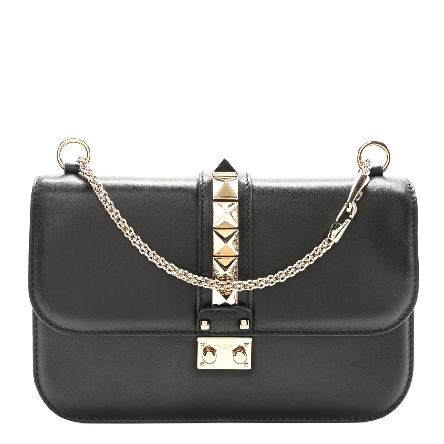 Valentino Garavani Vitello Medium Glam Lock Rockstud Flap Black 1 of 9