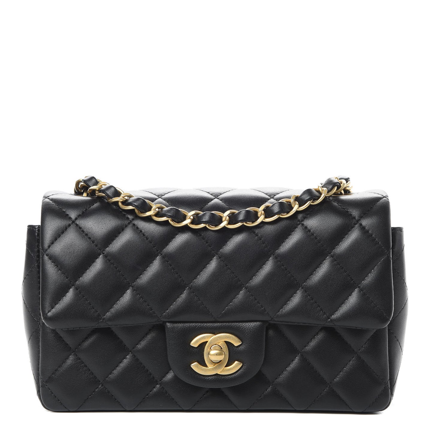Lambskin Quilted Mini Rectangular Flap Black
