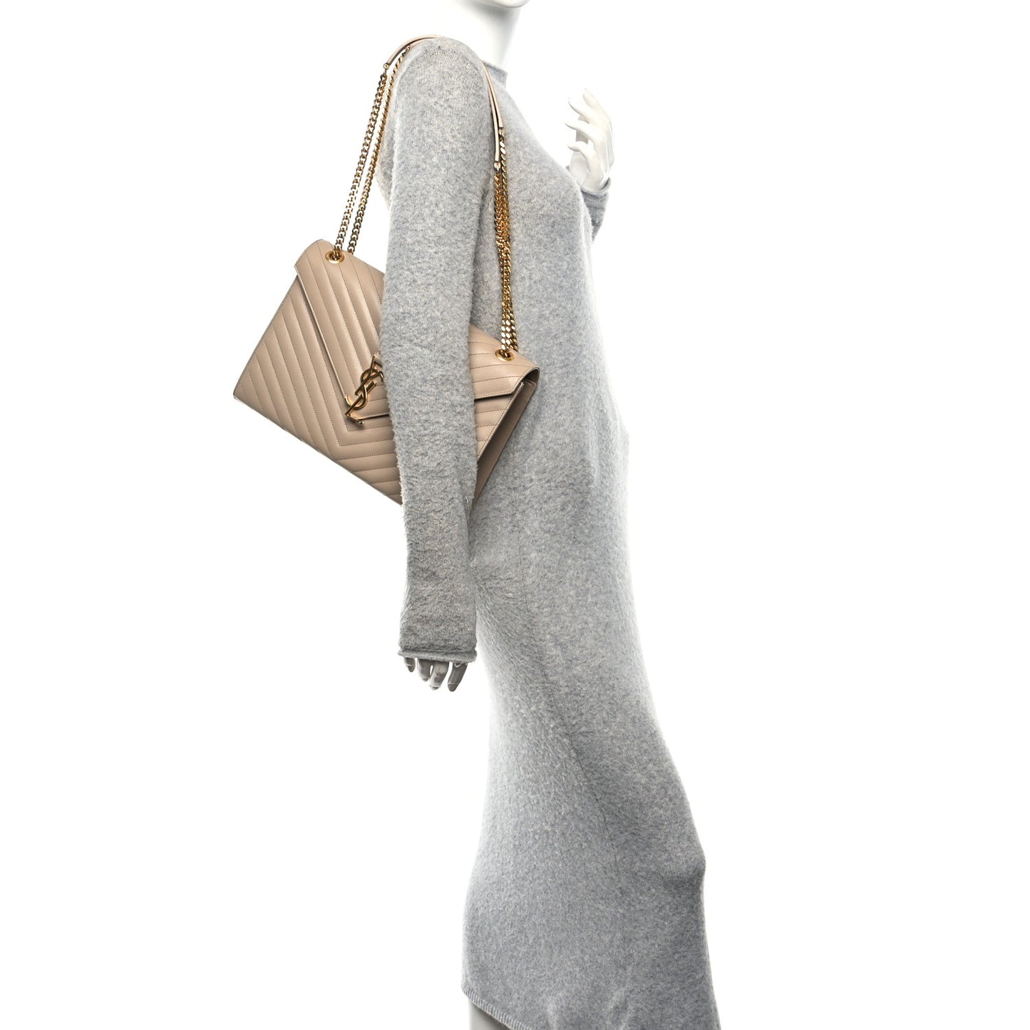 Grain De Poudre Matelasse Chevron Large Monogram Satchel Dark Beige