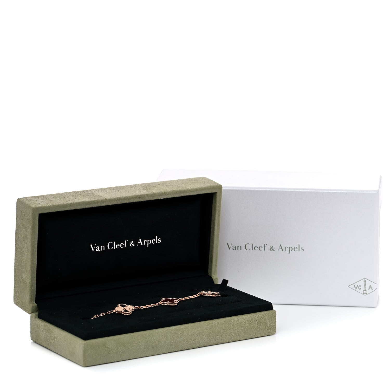 Van Cleef & Arpels 18K Rose Gold Carnelian 5 Motifs Guilloche Vintage Alhambra Bracelet 9 of 10