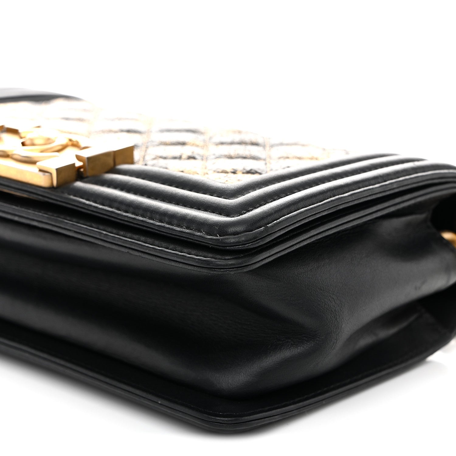 Chanel Metallic Crumpled Goatskin Small Boy Flap Black Gold 10 of 11