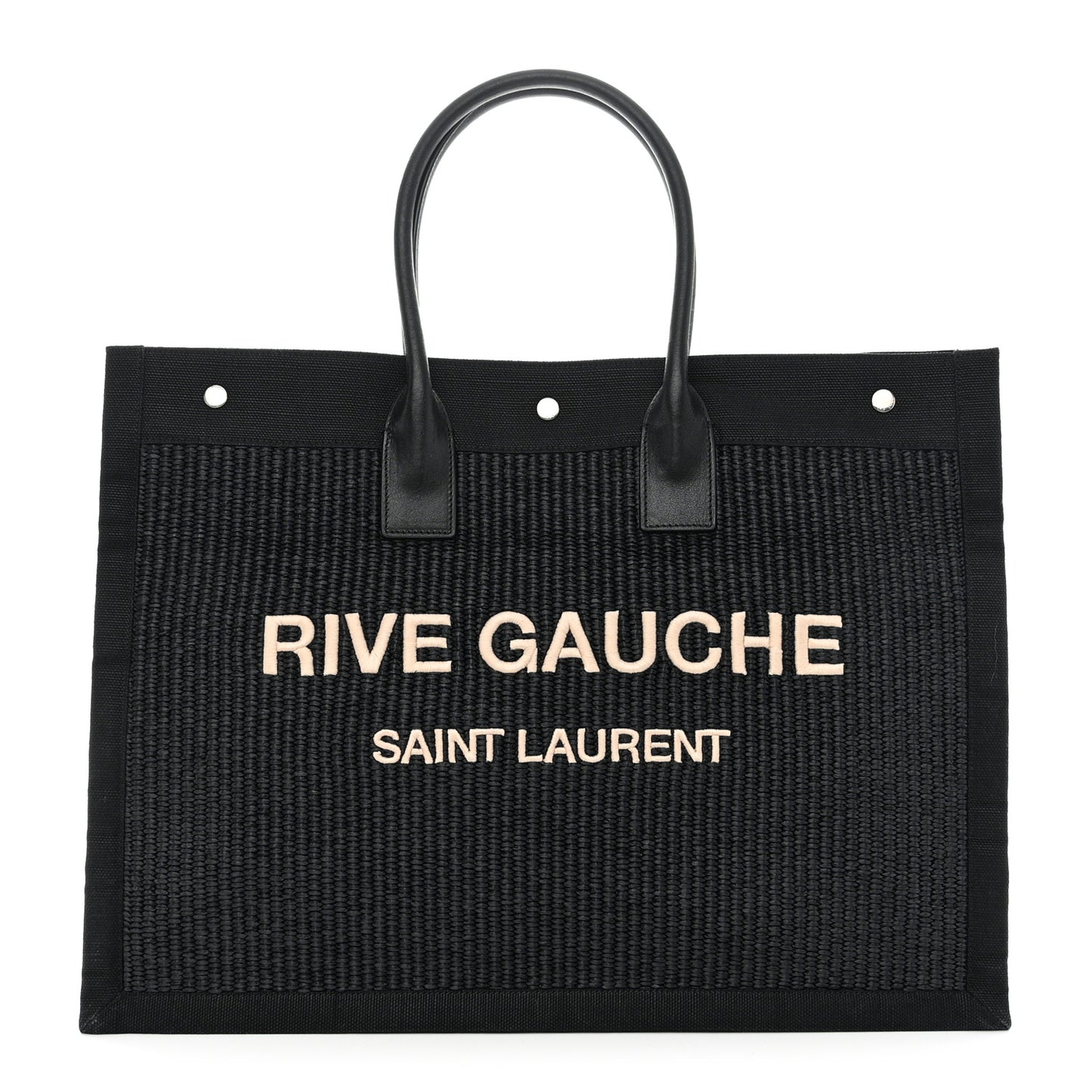 Raffia Linen Calfskin Rive Gauche Tote Black