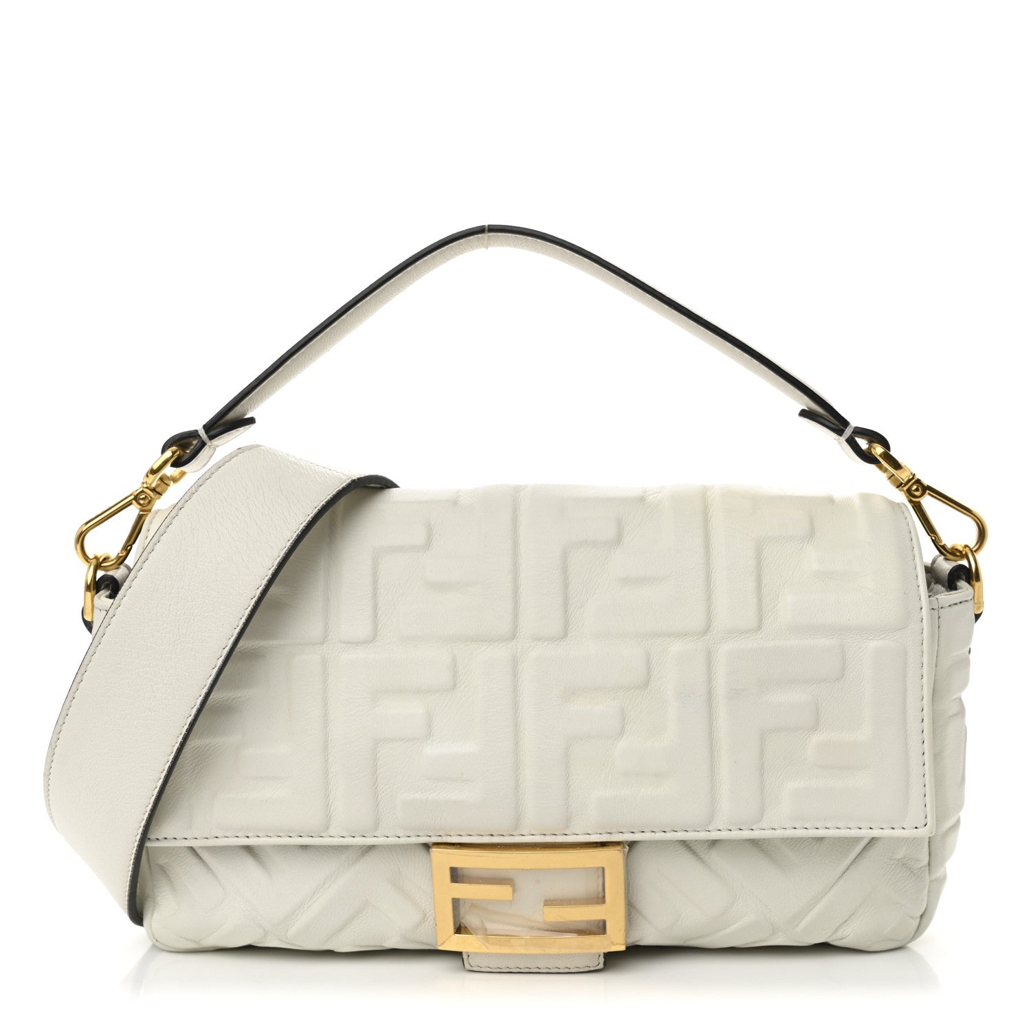Fendi Nappa FF 1974 Embossed Large Baguette White 1 of 10