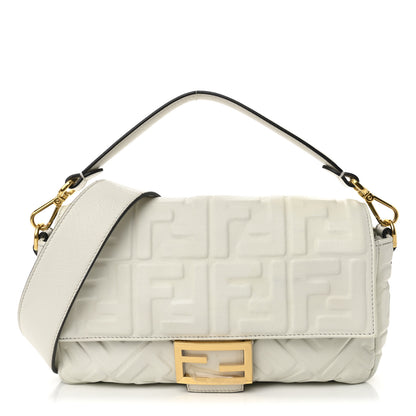 Fendi Nappa FF 1974 Embossed Large Baguette White 1 of 10