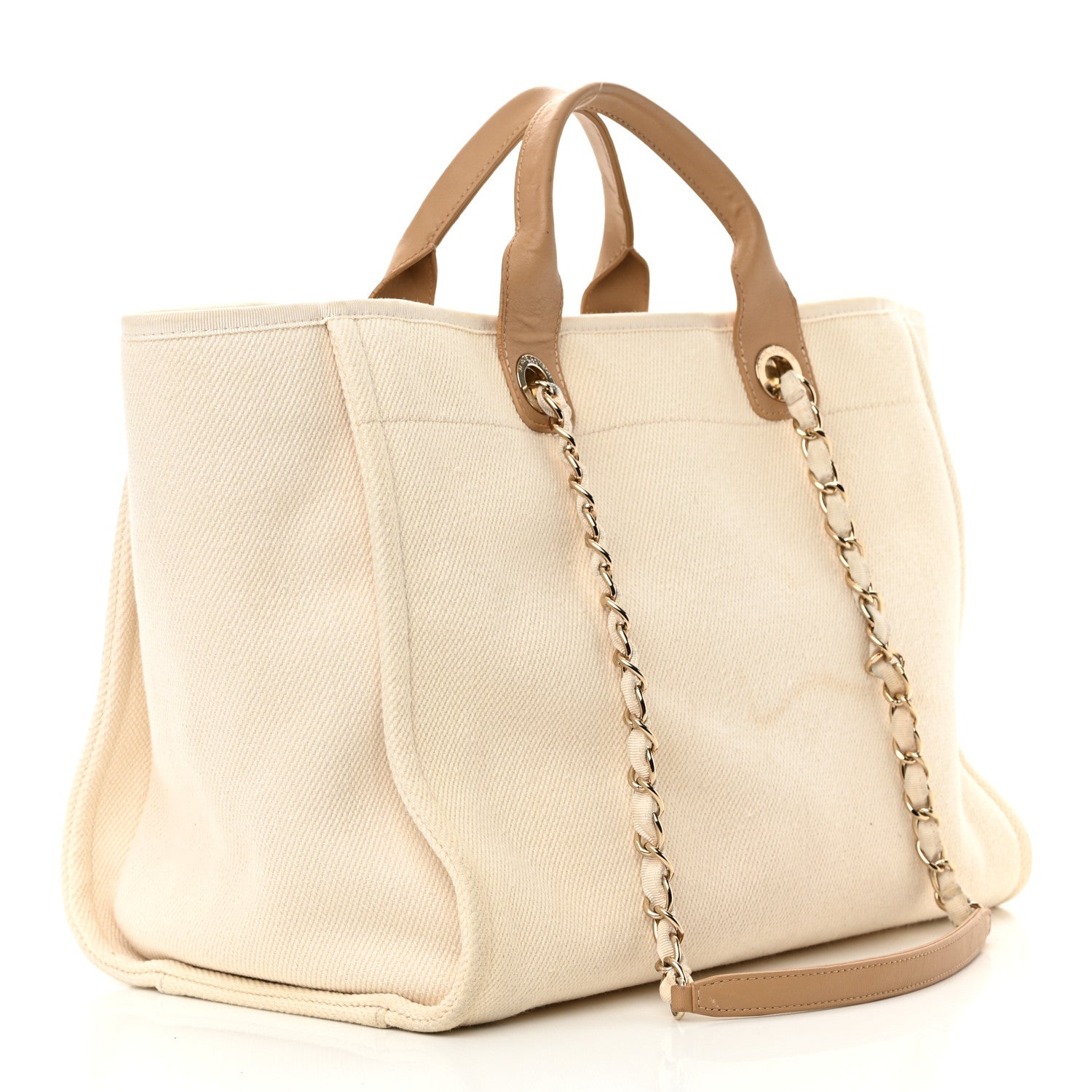 Chanel Canvas Pearl Medium Deauville Tote Ecru Beige 3 of 28