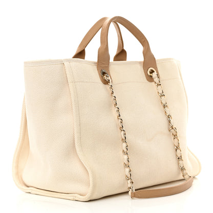 Chanel Canvas Pearl Medium Deauville Tote Ecru Beige 3 of 28
