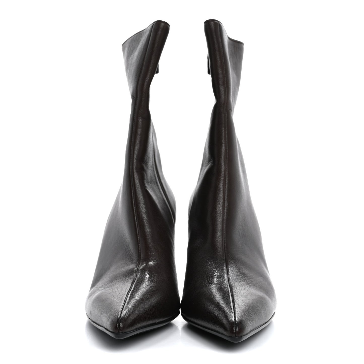 Grained Calfskin Pointed Toe Bootie 10 Brown