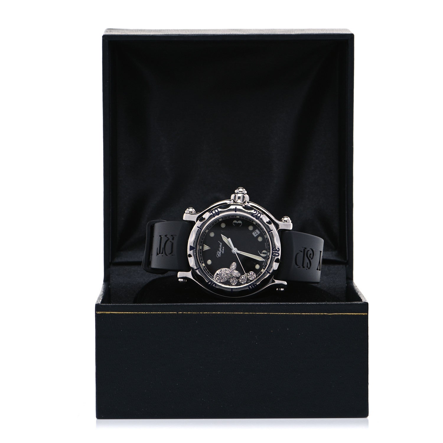 Chopard Stainless Steel Rubber Diamond 38mm Happy Sport Fish Quartz Watch Black 5 of 5