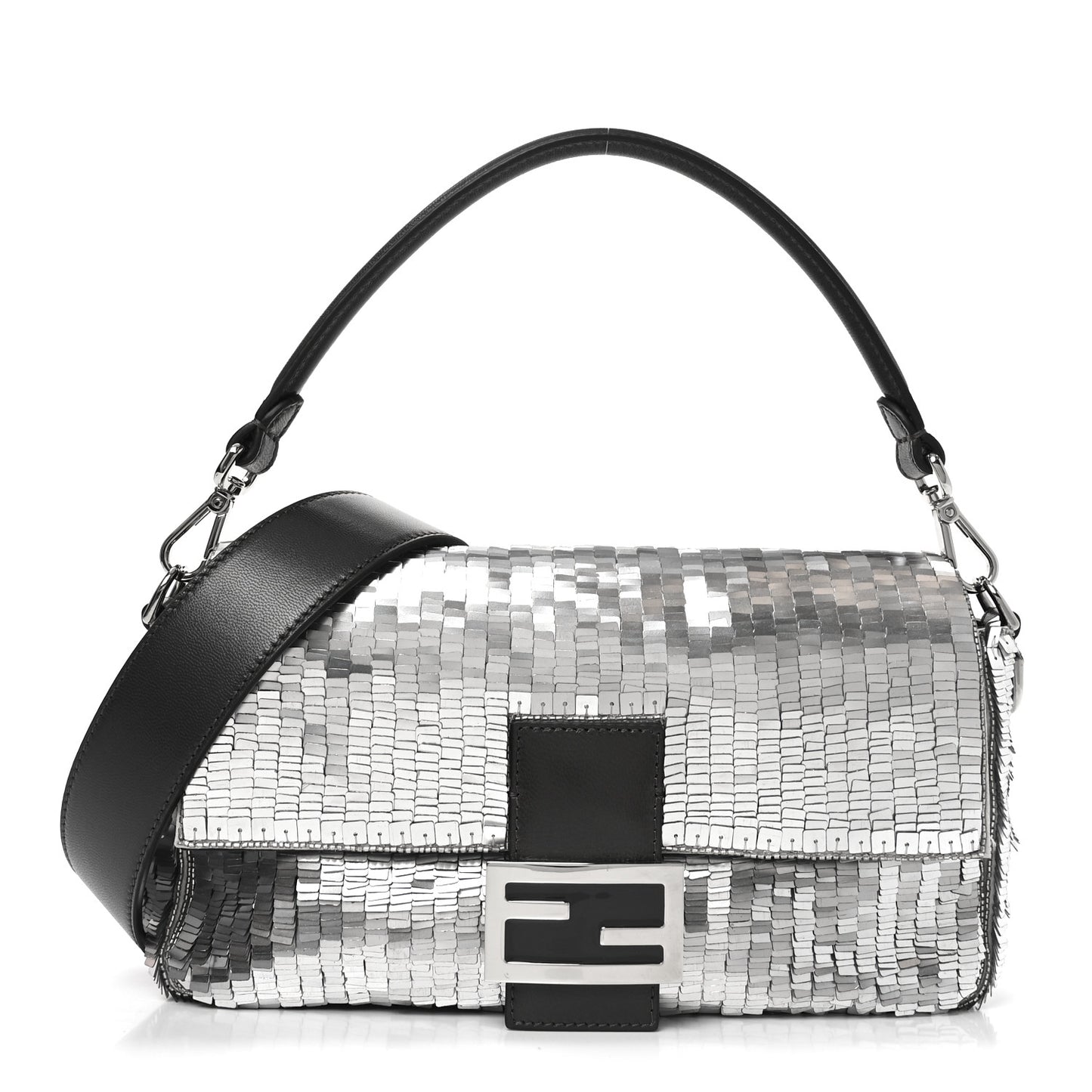 Sequin Paillettes Capretto Lucido Baguette Argento Moro