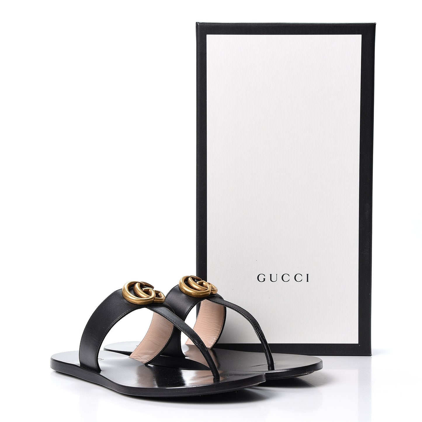 Calfskin Double G Thong Sandals 36 Black