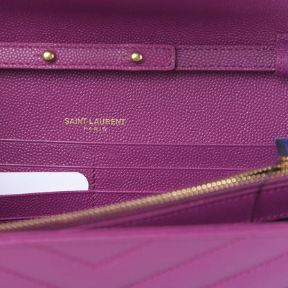 Saint Laurent Grain De Poudre Matelasse Chevron Monogram Chain Wallet Dark Grape 6 of 11