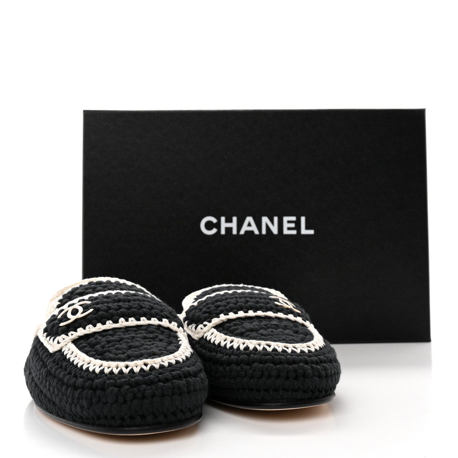 Chanel Crochet CC Mules 38.5 Black Ivory 12 of 12