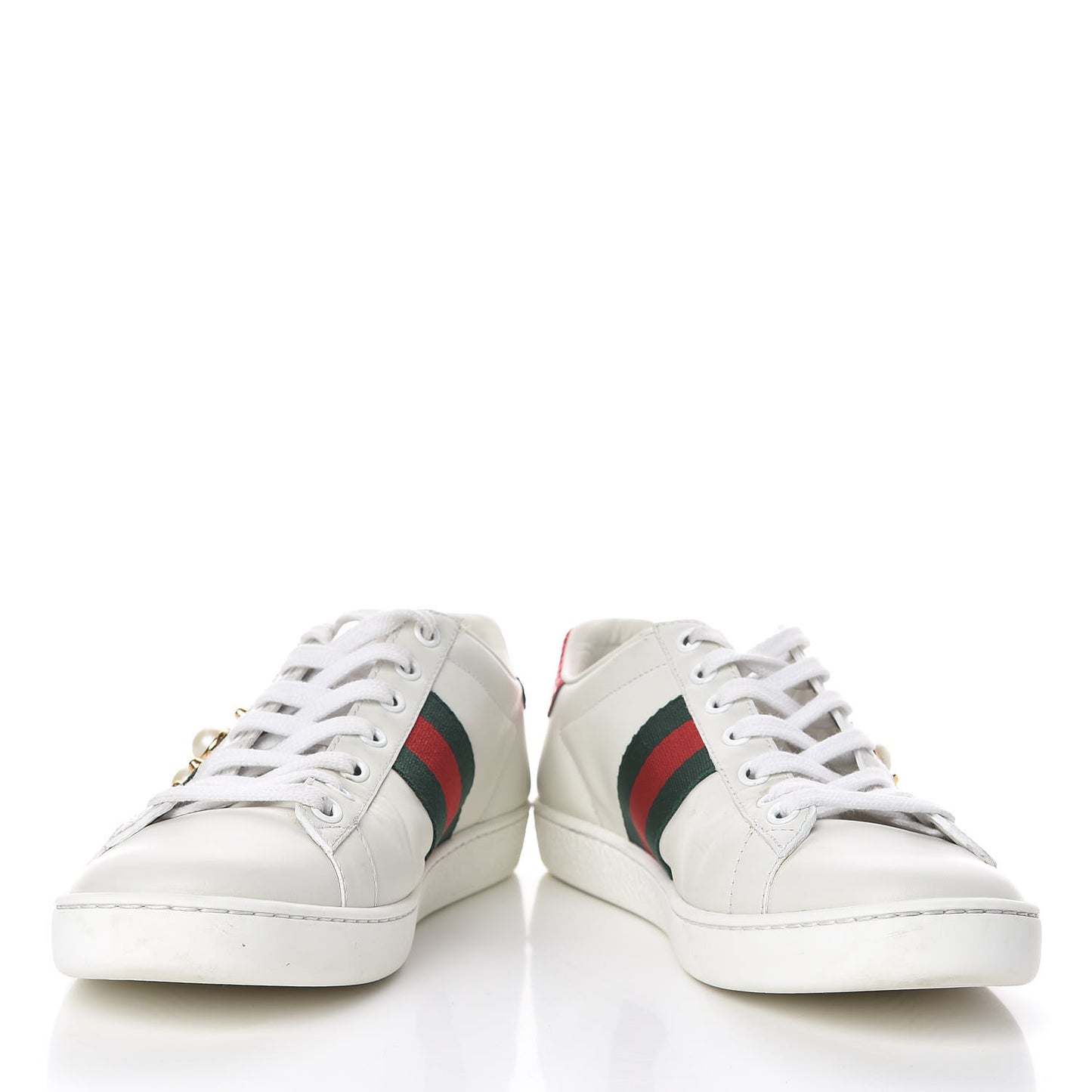 Calfskin Web Pearl Studded Womens Ace Sneakers 36.5 White