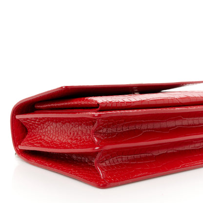 Saint Laurent Calfskin Crocodile Embossed Medium Monogram Sunset Rouge Eros 10 of 11