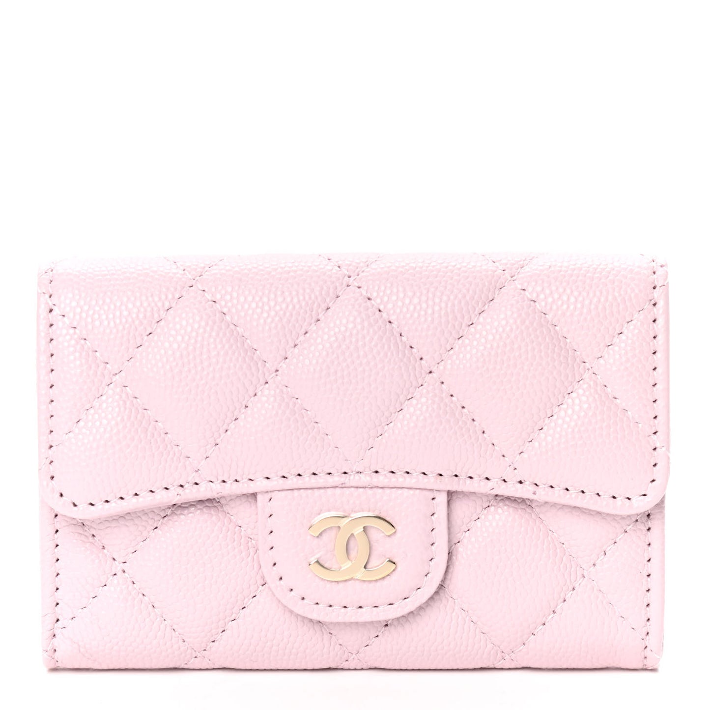 Caviar Quilted Flap Card Holder Wallet Light Pink