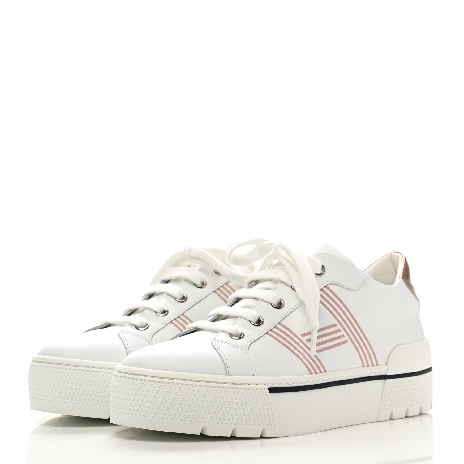 Hermes Calfskin Nappa Dare Sneakers 37 White Rose Dore 3 of 11